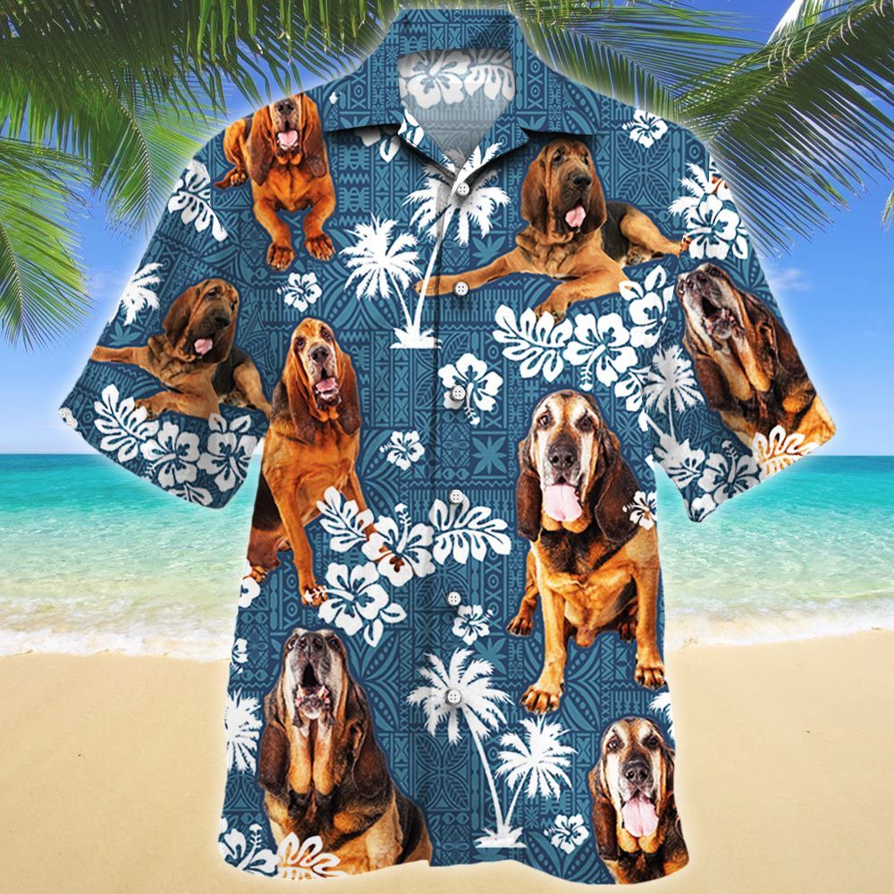 Bloodhound Dog Blue Tribal Pattern Hawaiian Shirt Ha101826