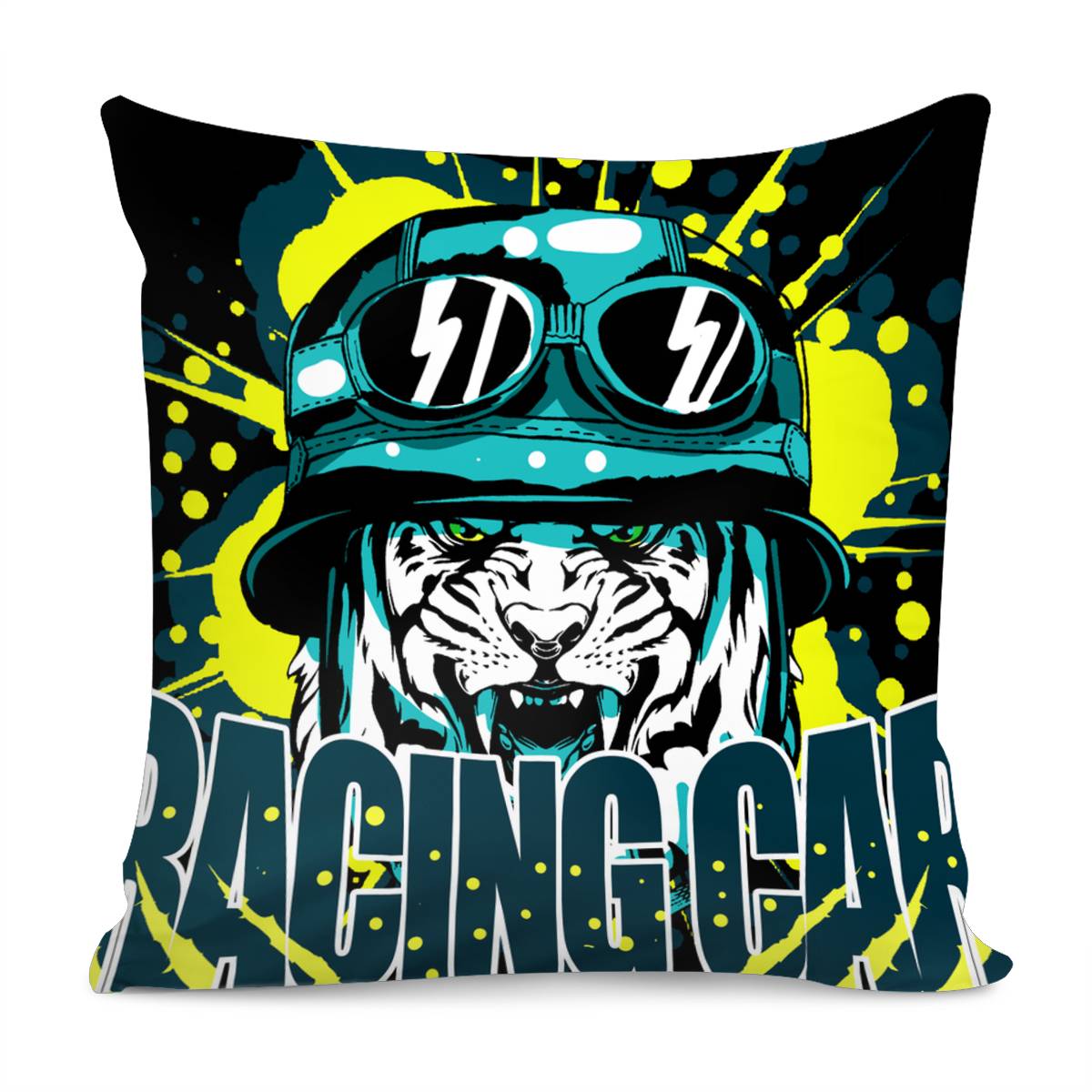 Tiger And Racing Caps And Animals And Explosions And Scratches Pillow Cover