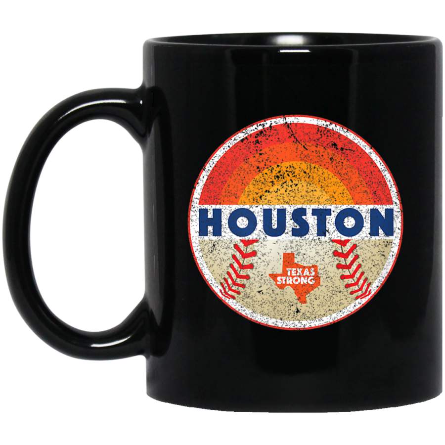 Cool Houston Texas Strong Baseball Vintage Graphic Mug 11 oz 15 oz Black Mug