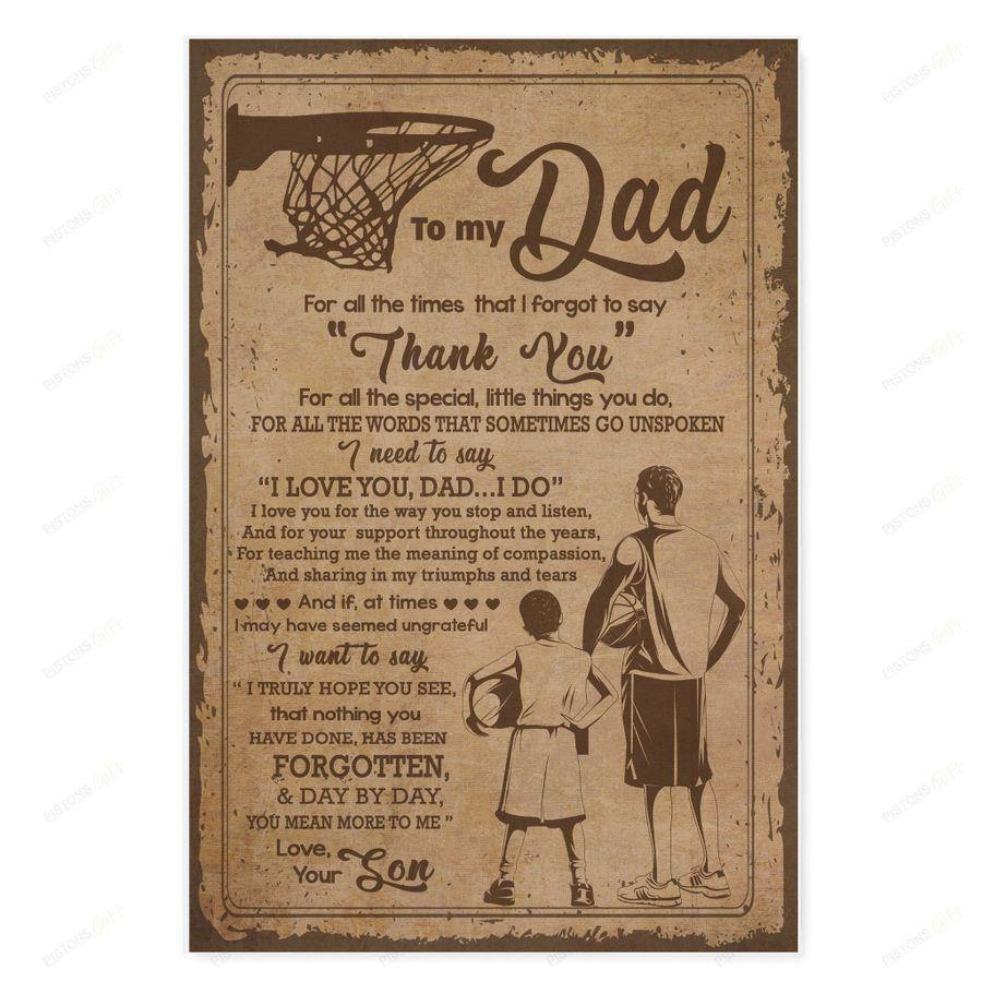 Basketball Son To Dad For All The Times That I Forget To Say Thank You – Best Gift Idea, Father’S Day, Gift For Home Decor, Gift For Family – Horizontal Canvas Matte Canvas Wall Art