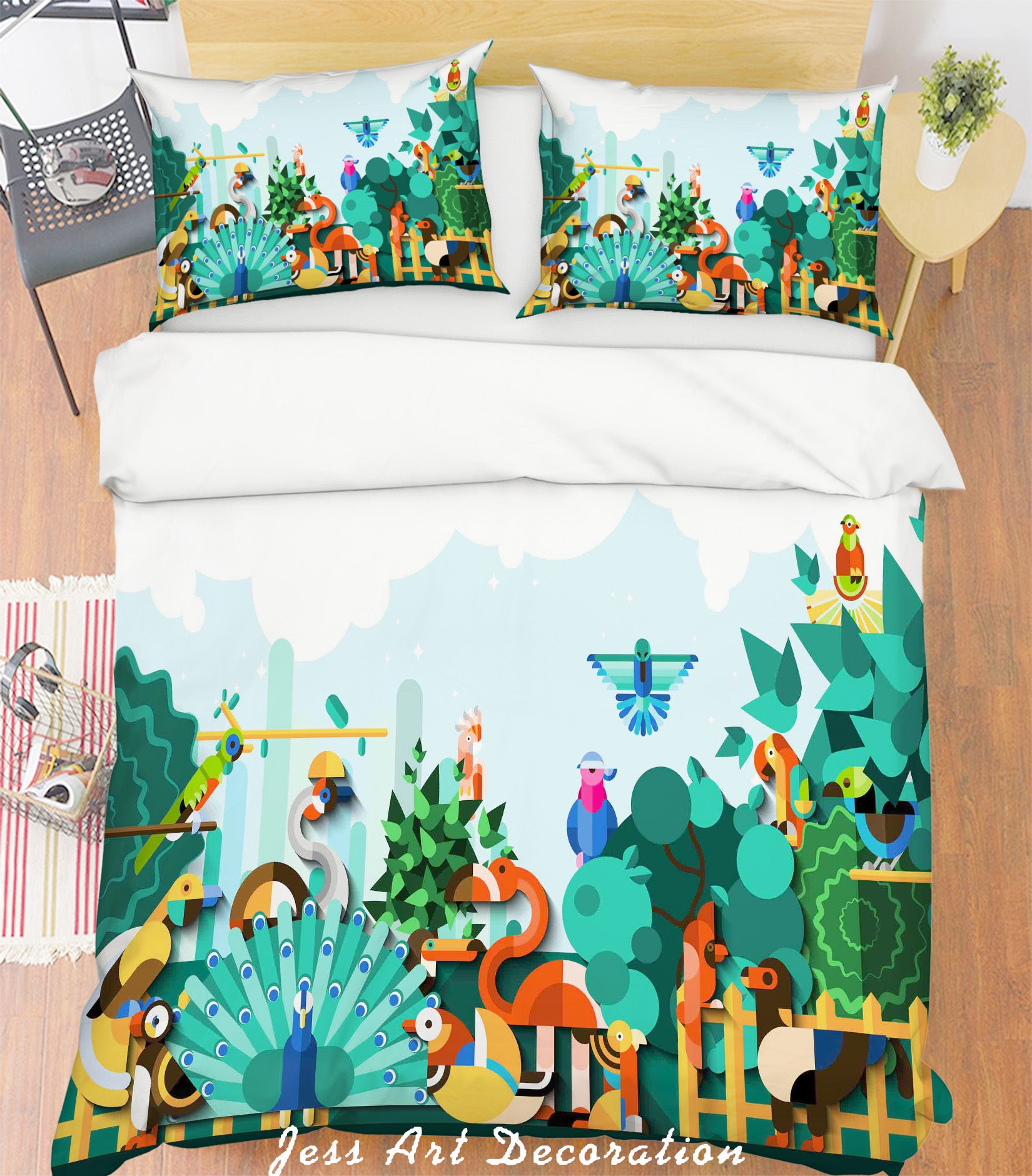 3D Color Cartoon Animals Peacock Flamingo Quilt Cover Set Bedding Set Pillowcases  43