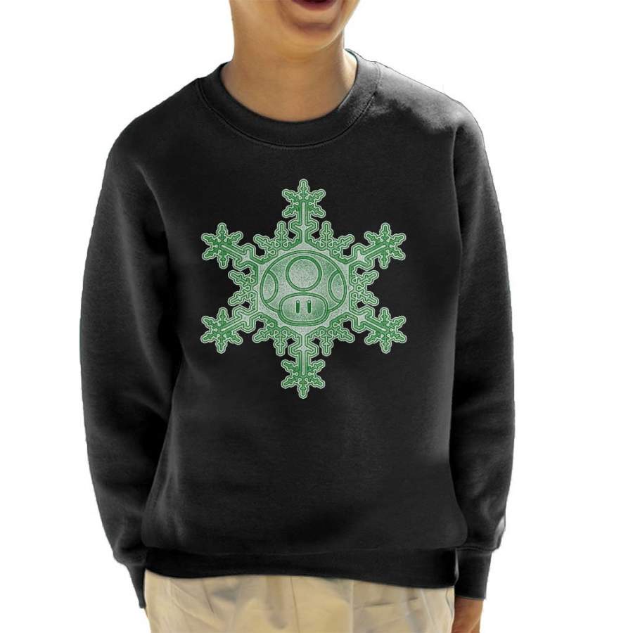 Shroom Mushroom Christmas Snowflake Super Mario Kid’s Sweatshirt
