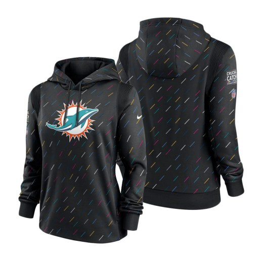 Women’S Miami Dolphins Anthracite 2021 Crucial Catch Therma Pullover Hoodie