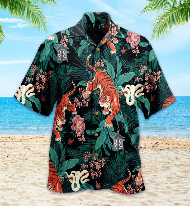 Jungle Animals Tiger Snake Green Hawaii Shirt Ha108706