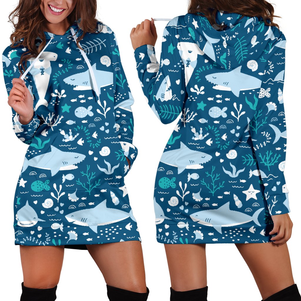 Cute Shark Pattern Women’S Hoodie Dress