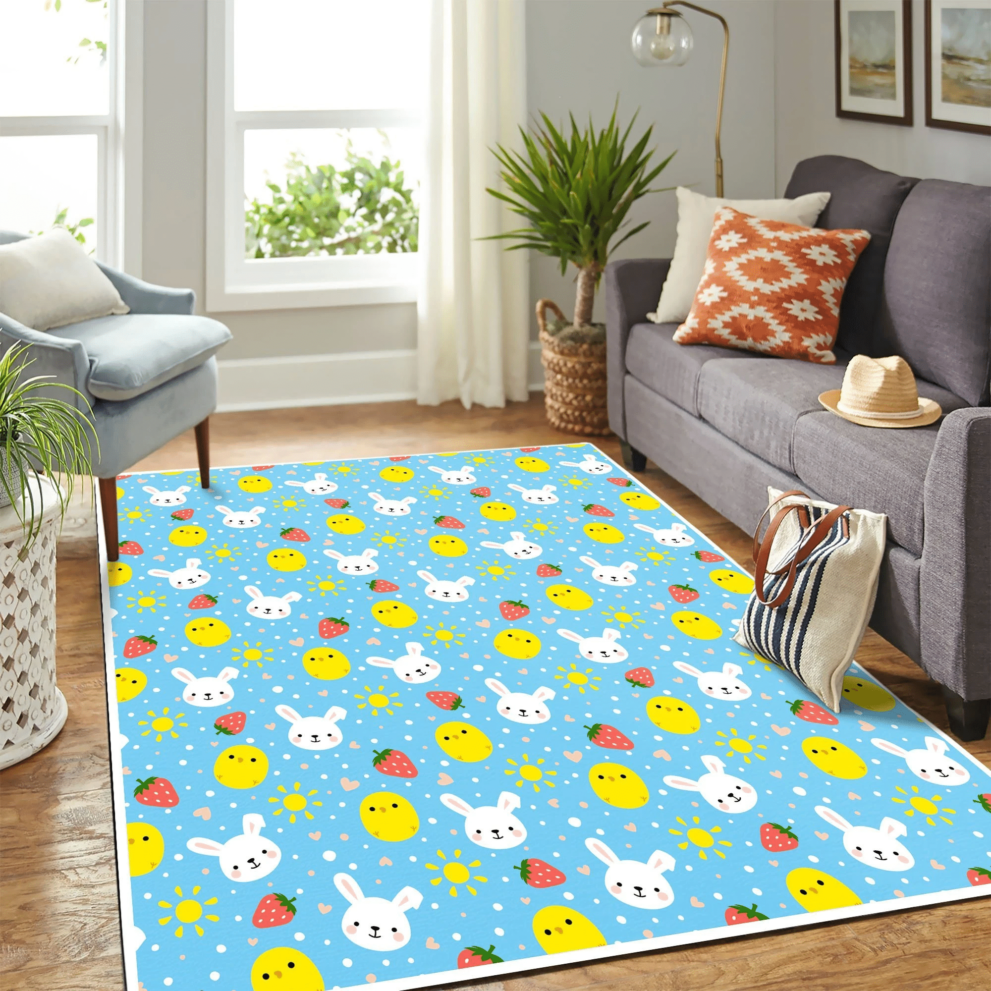 Cute Rabbit Chiken Strawberry Mk Carpet Area Rug Chrismas Gift