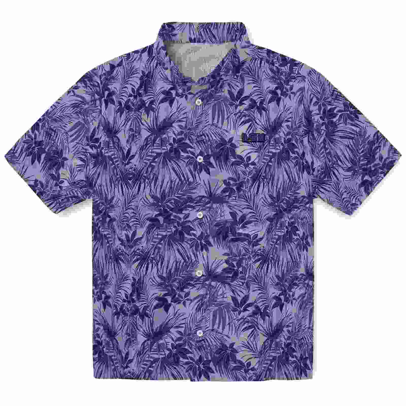 Lsu Tigers Leafy Pattern Purple Hawaiian Shirt