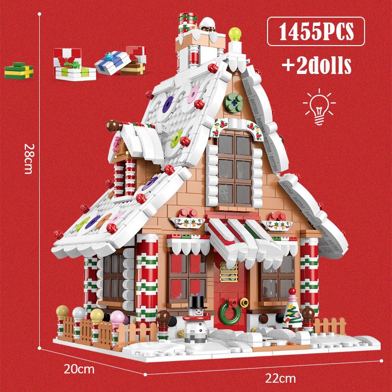 City Santa Claus Music Box Christmas Tree Building Blocks Winter Village House Architecture Holiday Train Bricks Toys for Kids alx