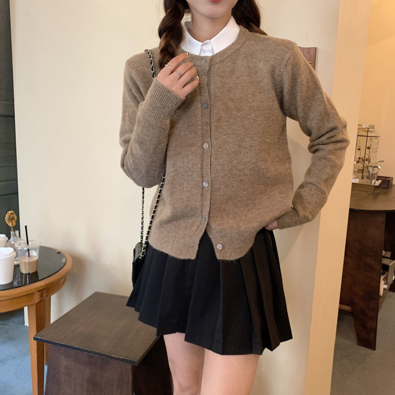 Cardigan Women Knitted All-match Simple Sweater Fashion Retro College Casual Solid Single Breasted O-Neck Spring Autumn Ulzzang alx