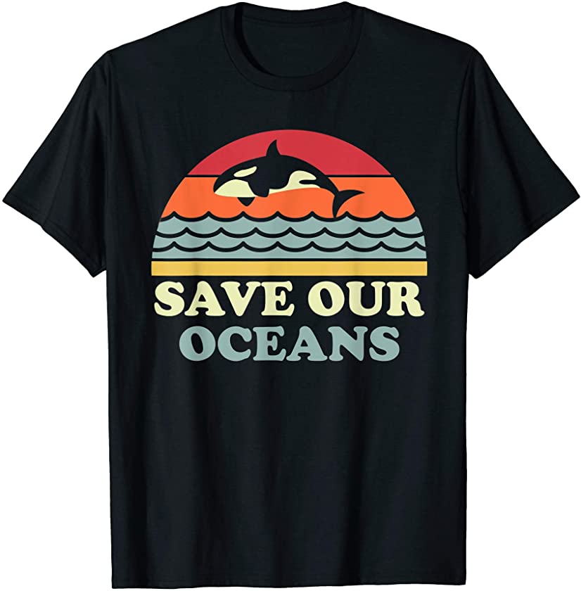 Save Our Oceans Retro Whale Climate Change Earth Day T-Shirt