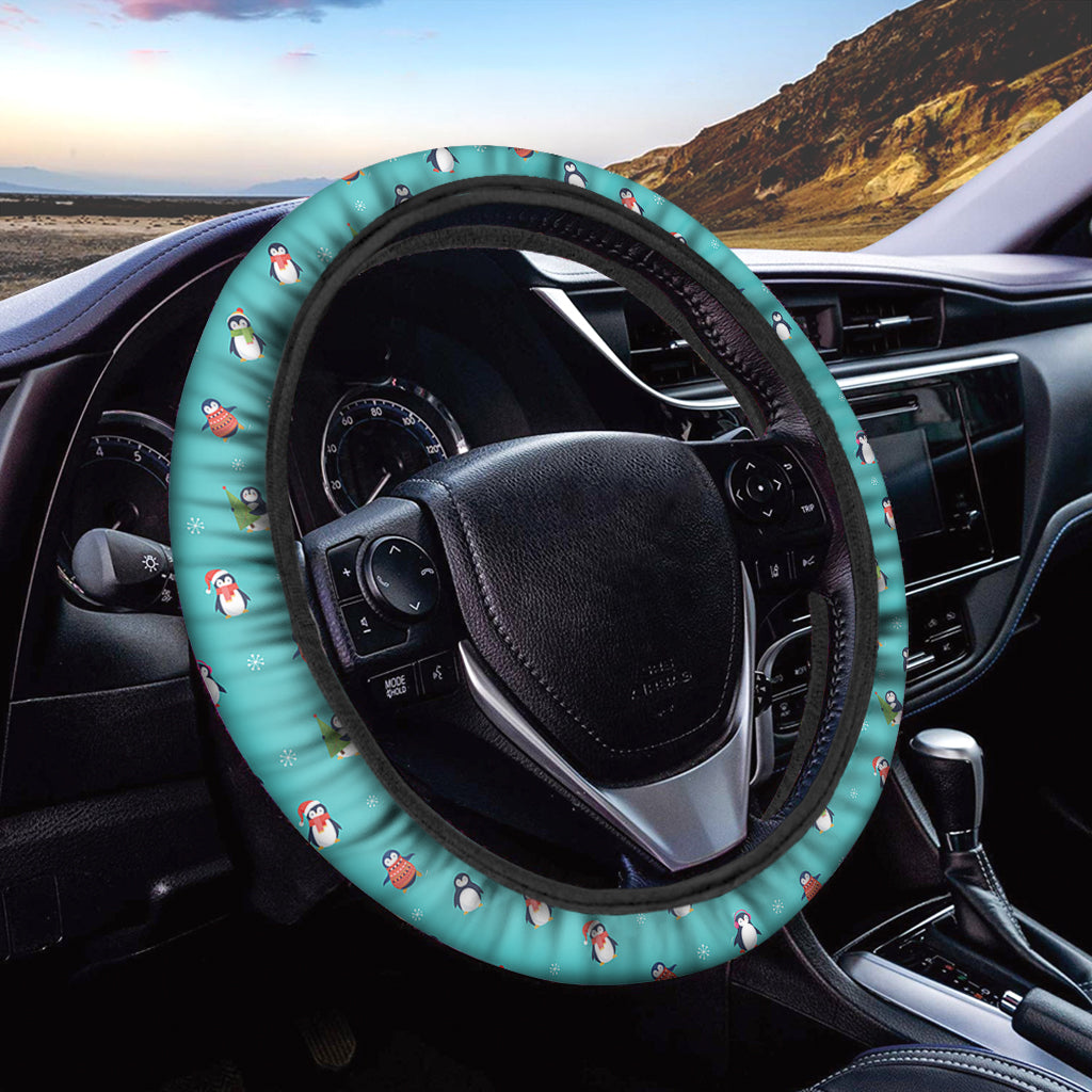 Cute Snowy Penguin Pattern Print Car Steering Wheel Cover