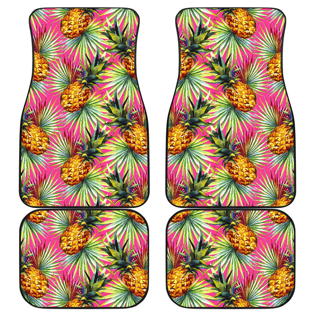 Pink Watercolor Pineapple Pattern Print Front And Back Car Floor Mats, Front Car Mat