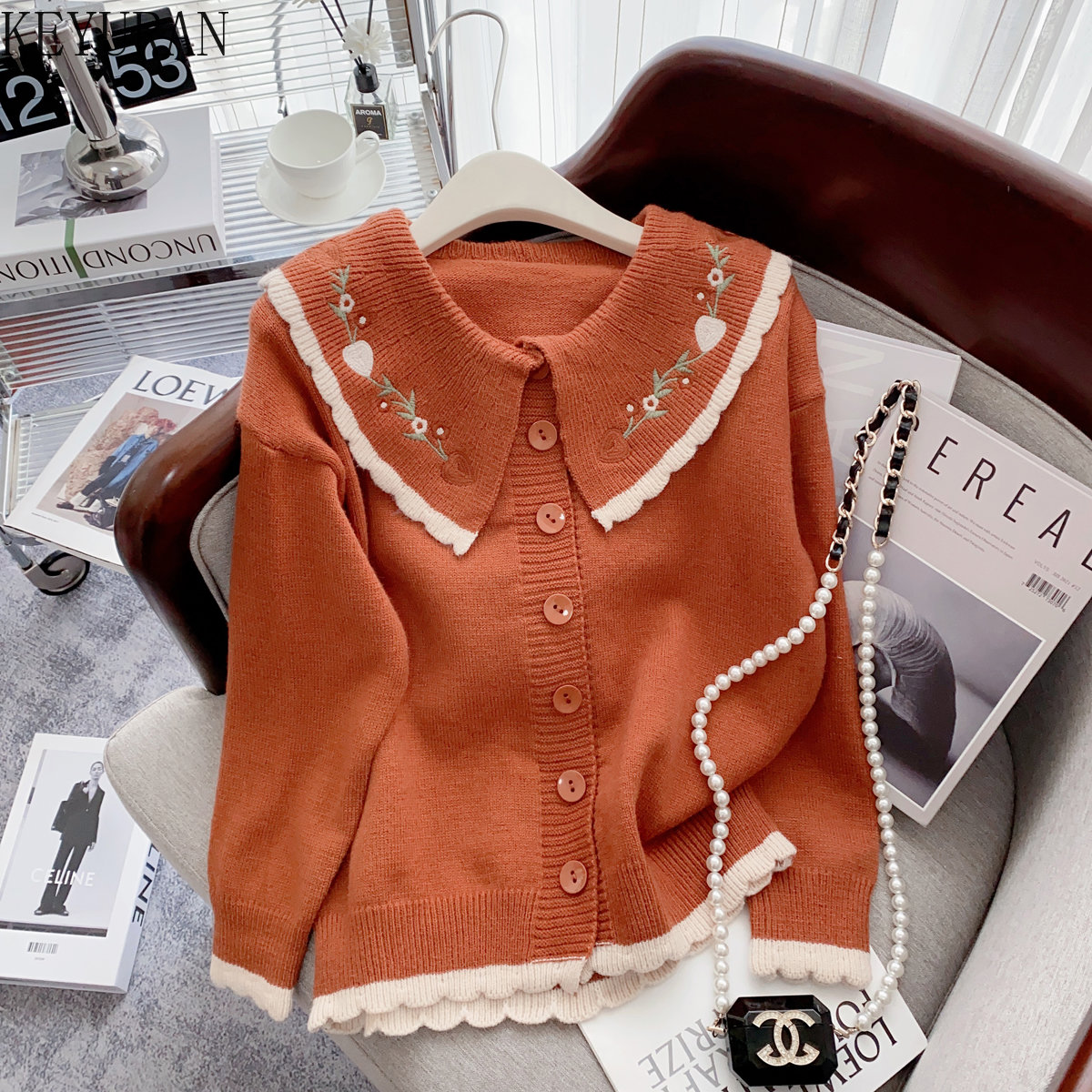 Vintage Floral Embroidery Peter Pan Collar Knitted Cardigan Women’s 2022 New Autumn Winter Korean Sweet Long Sleeve Sweater Coat alx