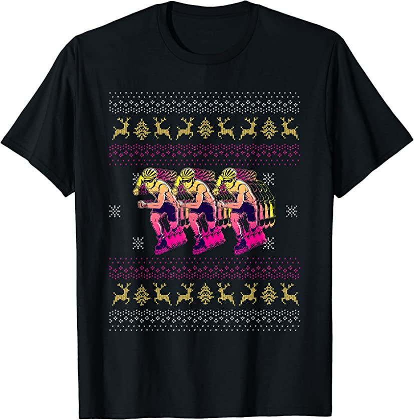 Ugly Christmas Santa Inline Skating Inliner Claus New Year T-Shirt