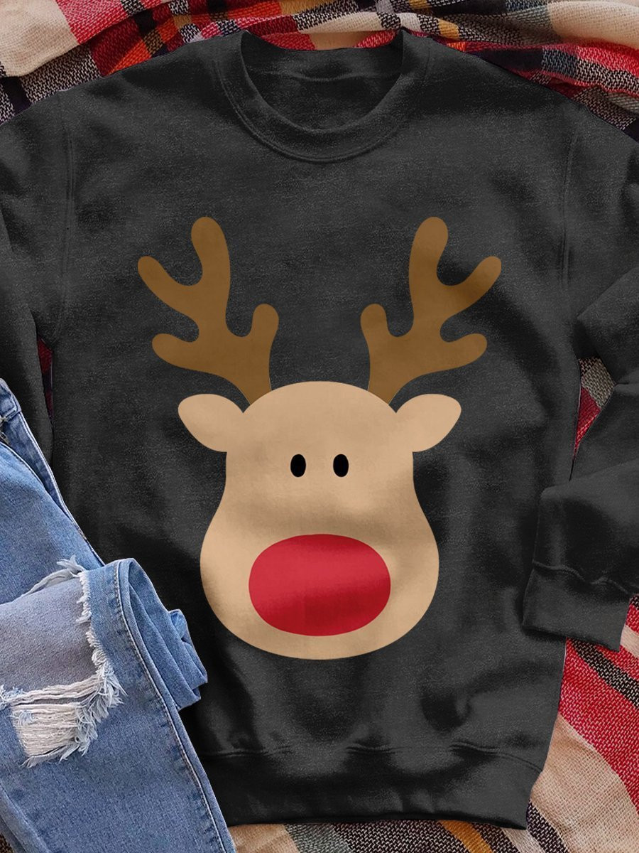 Merry Christmas Elk Print Long Sleeve Sweatshirt