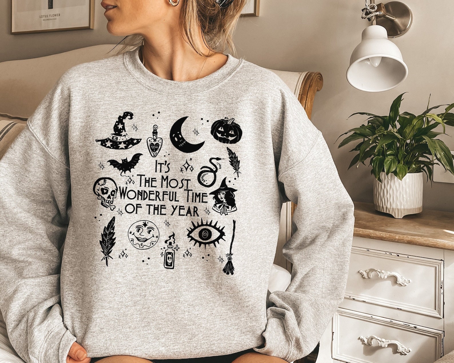 Halloween Doodle 2D Crewneck Sweatshirt All Over Print Sweatshirt For Women Sweatshirt For Men