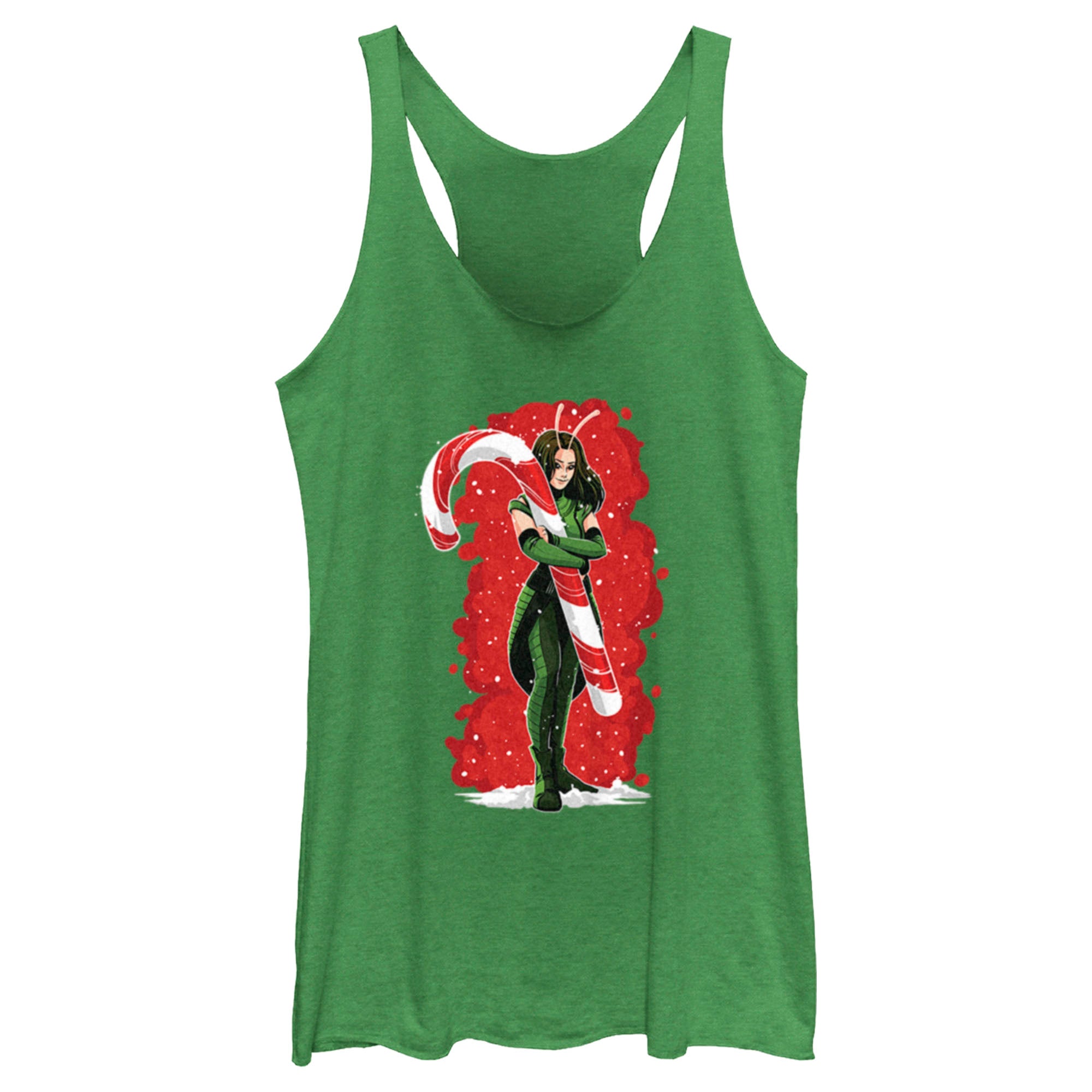 Women’S Guardians Of The Galaxy Holiday Special Mantis Candy Cane Hug Racerback Tank Top