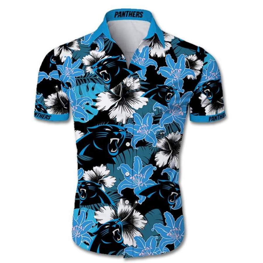 Carolina Panthers Hawaiian T-Shirt 3D All Over Print Tropical Flower Short Sleeve Slim Fit Body