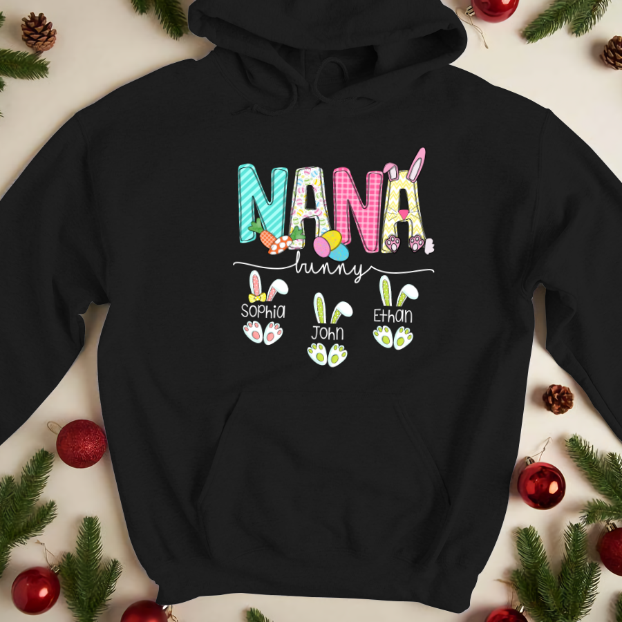 Personalized Grandma Bunny And Grandkids Cute Rabbit Easter Hoodie