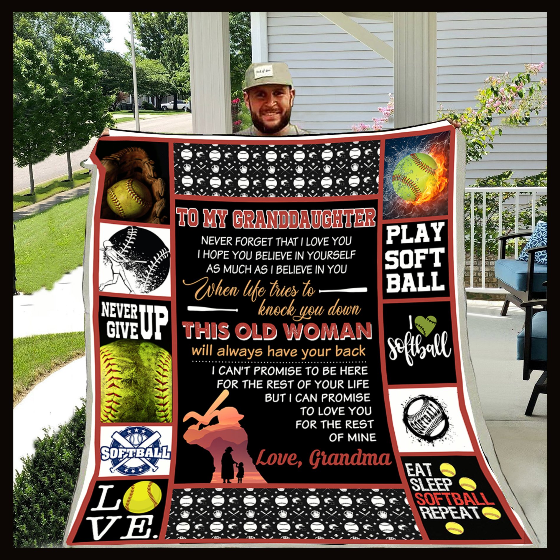 Softball Blanket – Grandma To Granddaughter –  This Old Woman Fleece Blanket