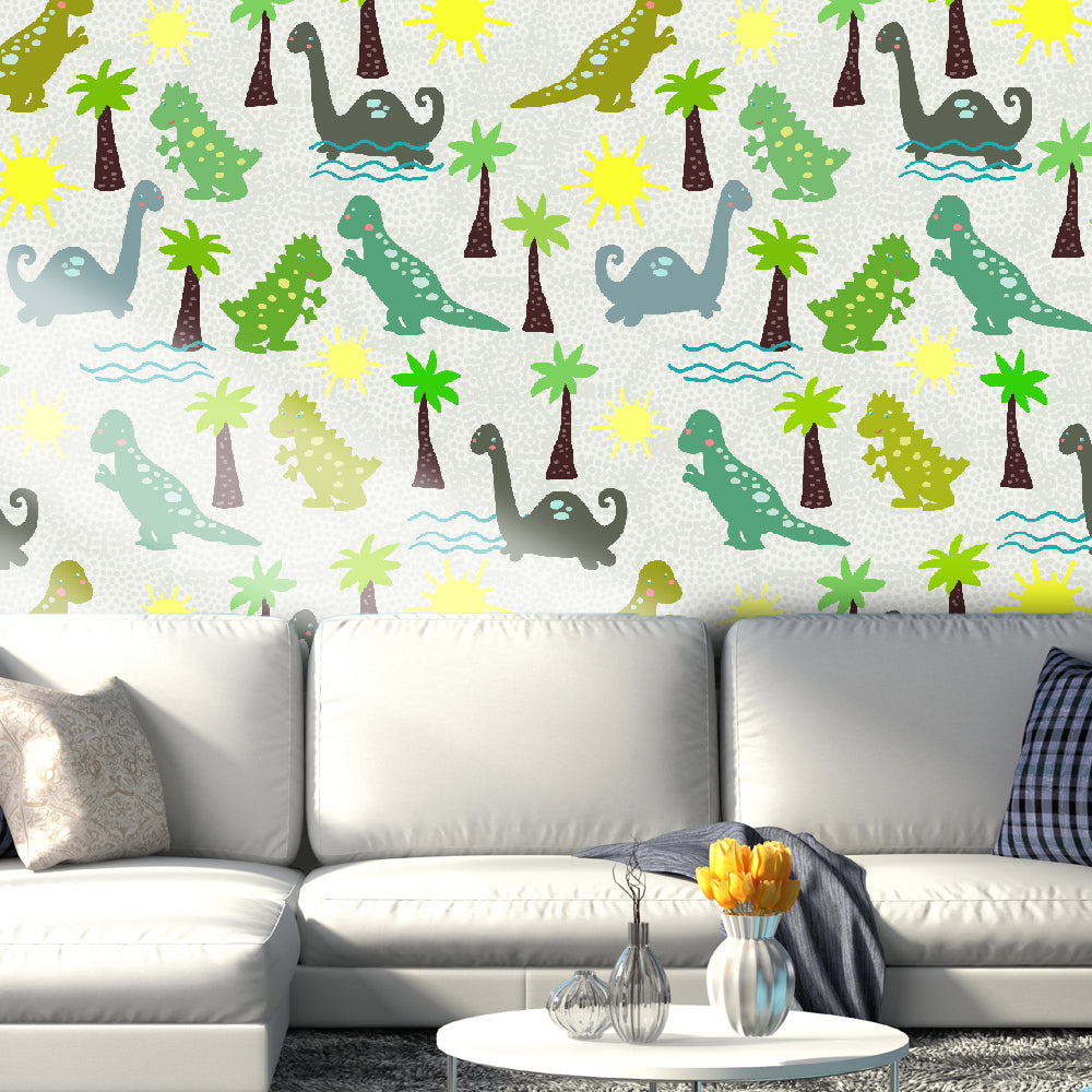 3D Green Cartoon Dinosaur Wall Mural Wallpaper   25