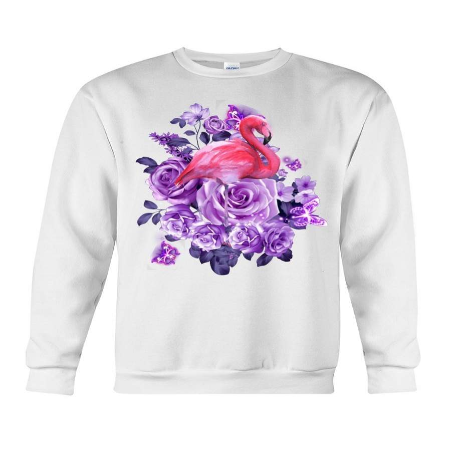 Flamingo Purple Flowers Cute Shirt Sweatshirt