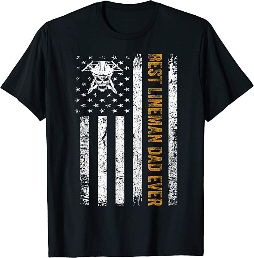 Vintage USA Best Lineman Dad Ever American Flag Father’s Day T-Shirt