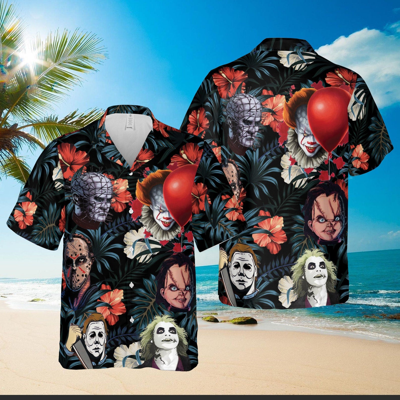 Horror Halloween Custom Hawaiian Shirt Character Hawaiian Tropical Button Ha101683