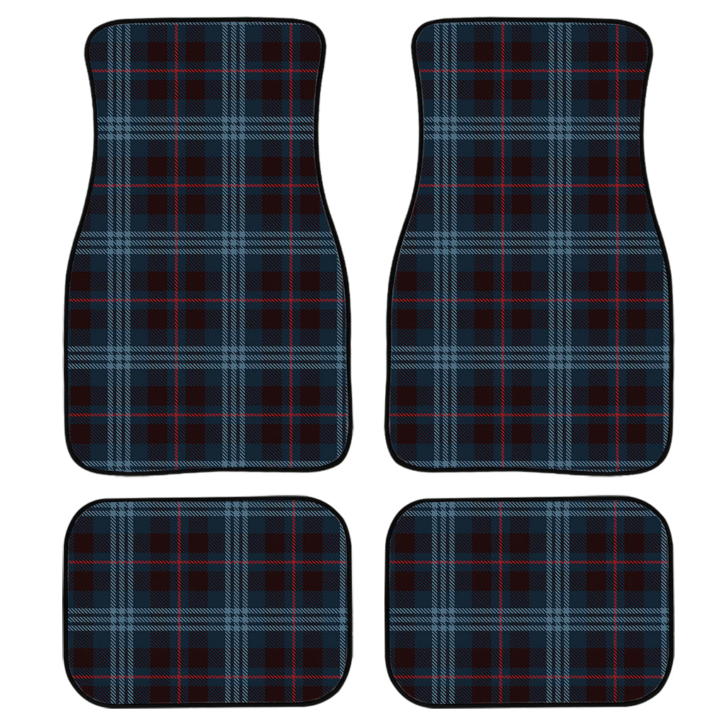 Dark Blue Tartan Pattern Print Front And Back Car Floor Mats, Front Car Mat