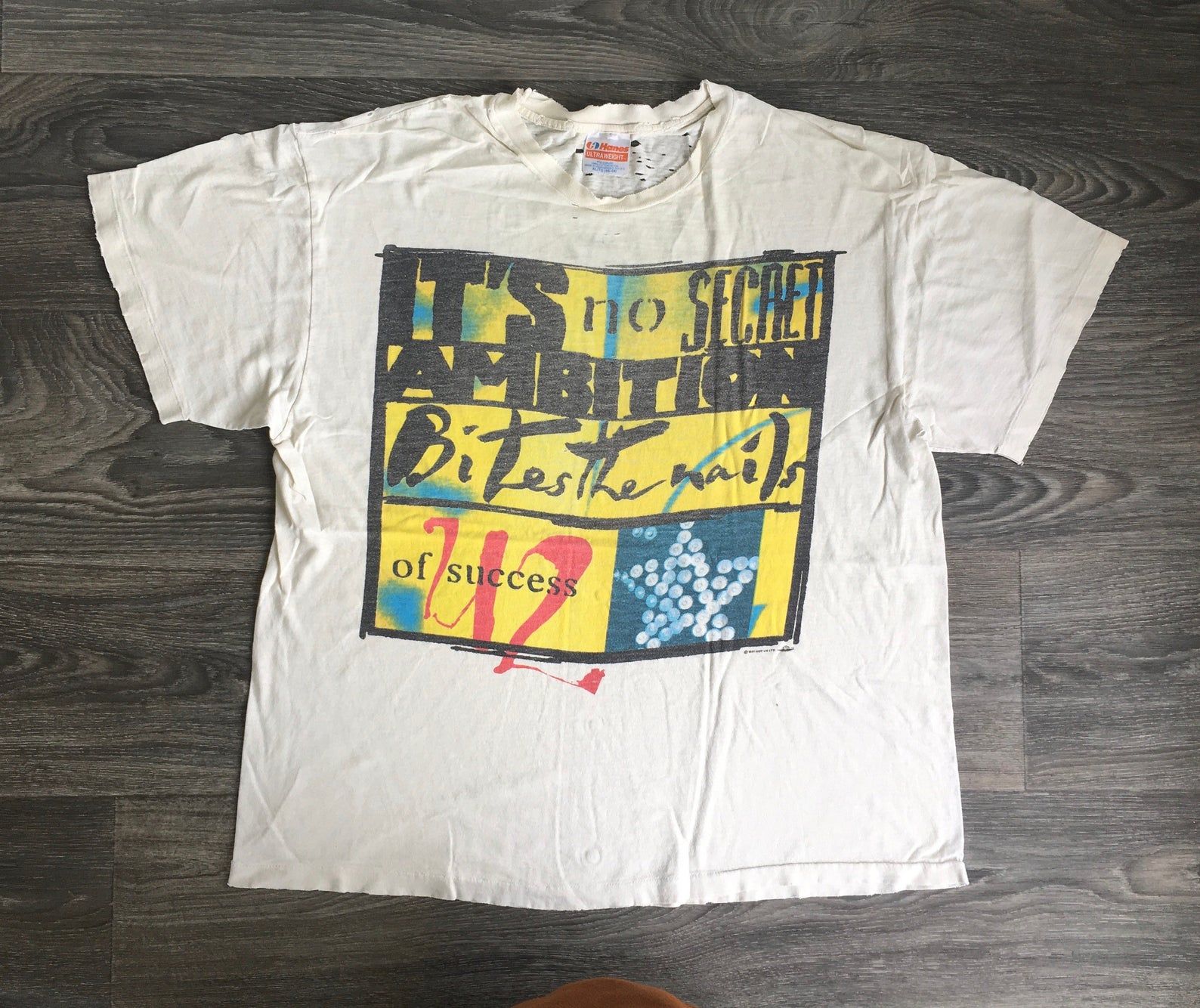 U2 Shirt 1991 Vintage Achtung Baby Album Promo Tshirt Rare! Ambition Bites The Nails Success Tshirt Thrashed Distressed Usa