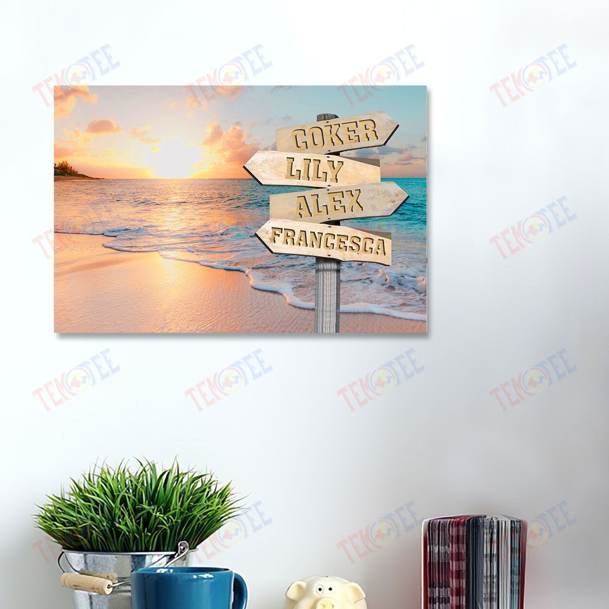 Canvas Art Prints Custom Multi Names Ocean Beach Sunset Home Decor Canvas