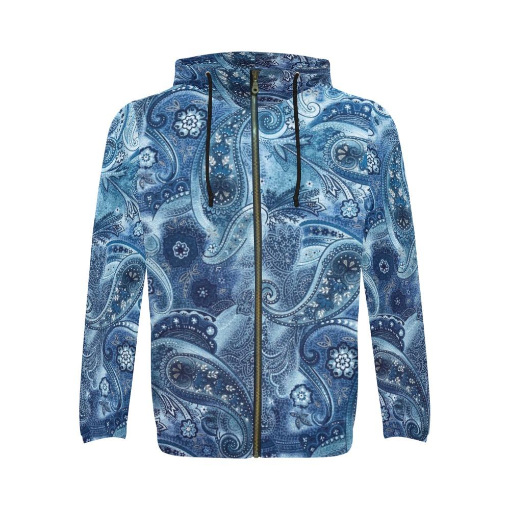 Blue Paisley All Over Print Full Zip Hoodie For Men – Fit Fit Apparel