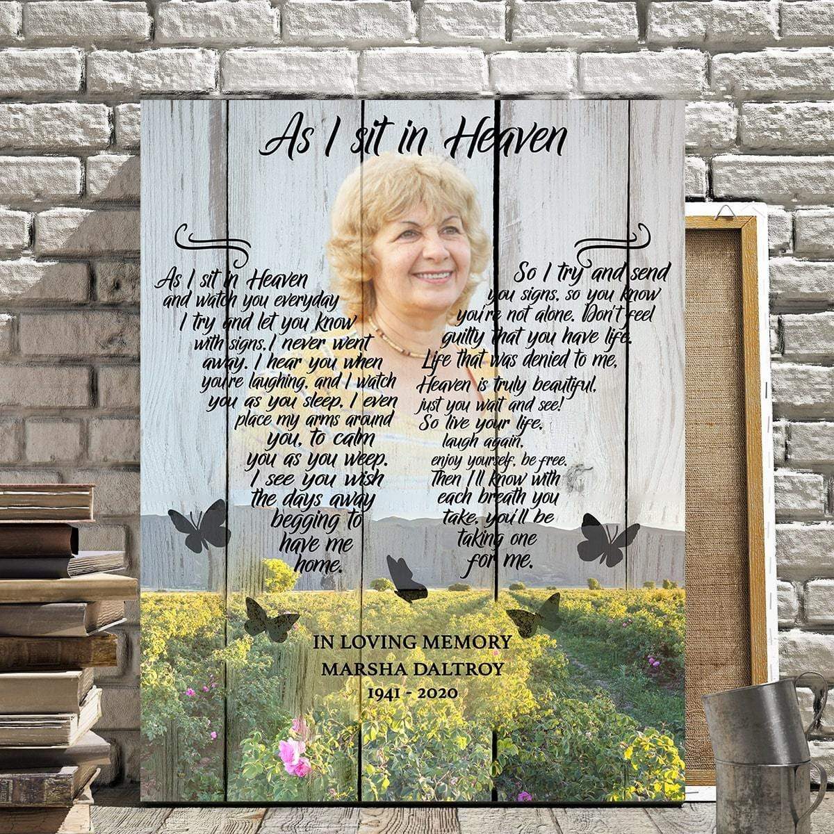 As I Sit In Heaven Rose Field Background, Personalized Photo Memorial Poster Canvas, Gift For Family Gift for Remembrance Home Decor Wall Art Visual Art