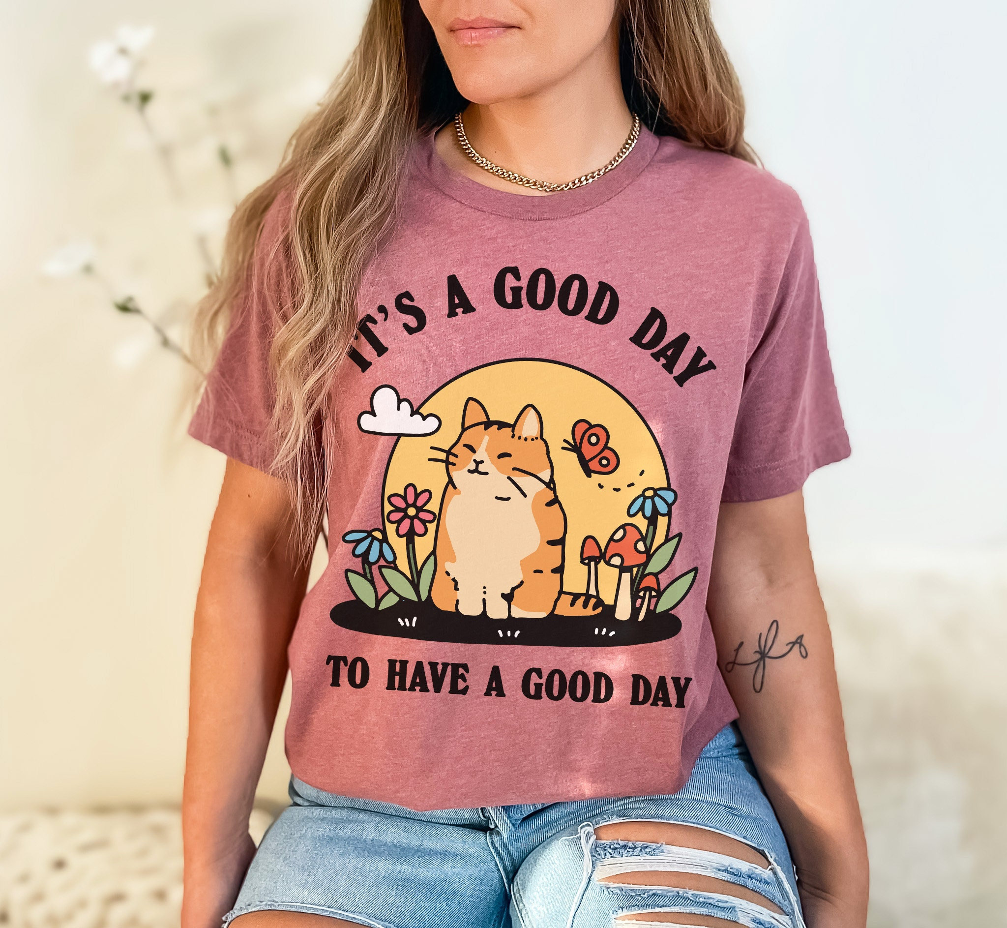 Cute Cat Graphic Tee, its a good day T Shirt, Cottagecore Unisex Tee, Adorable T Shirts, Positive Quote T-Shirts, Shirts, 90s Graphic Tee