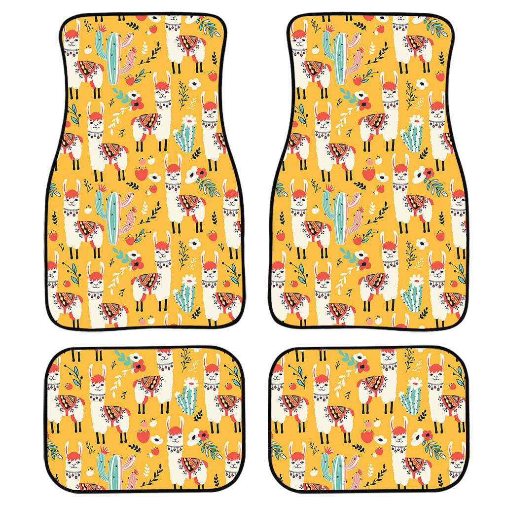 Yellow Llama Pattern Print Front And Back Car Floor Mats, Front Car Mat