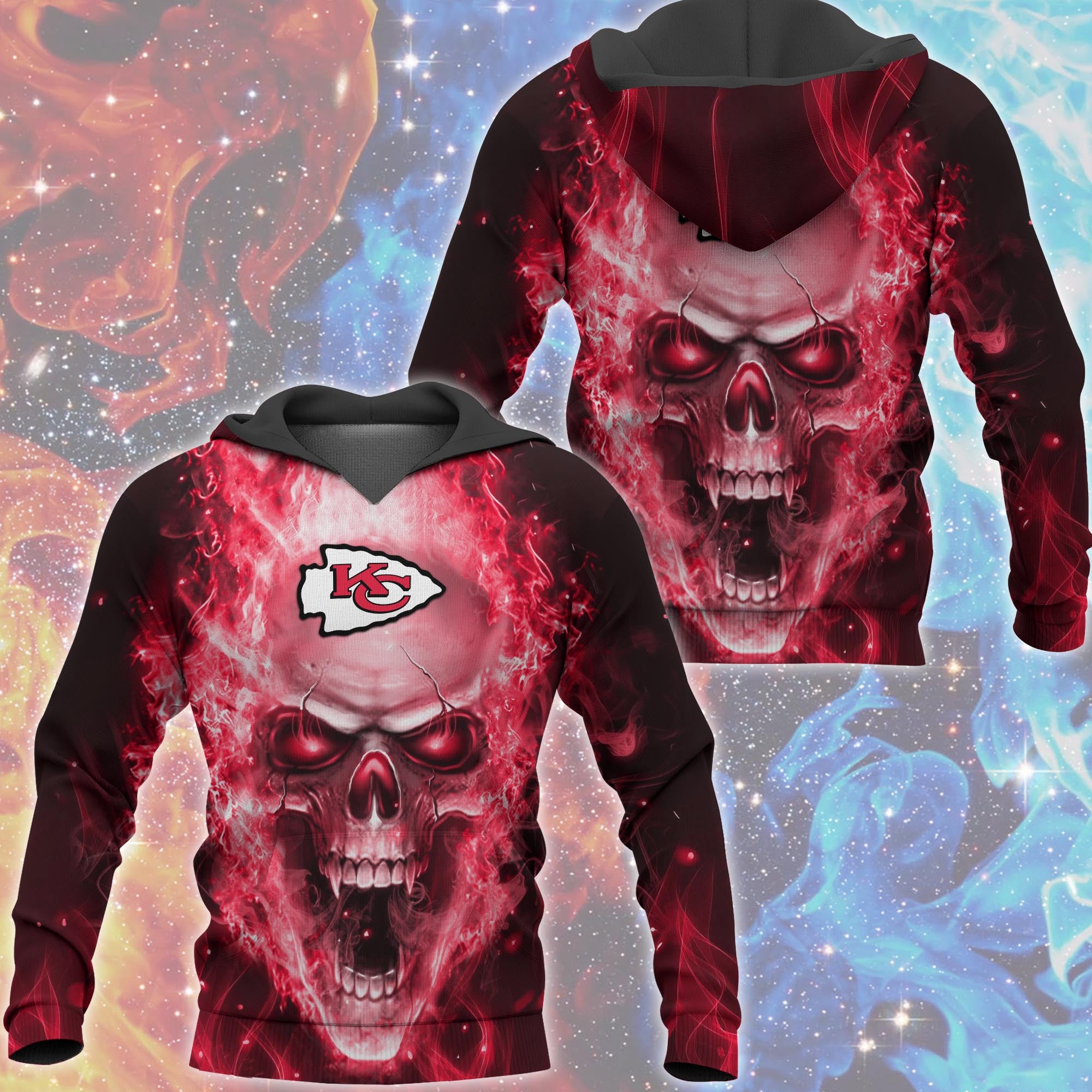 Kansas City Chiefs Skull Hoodies Smoke