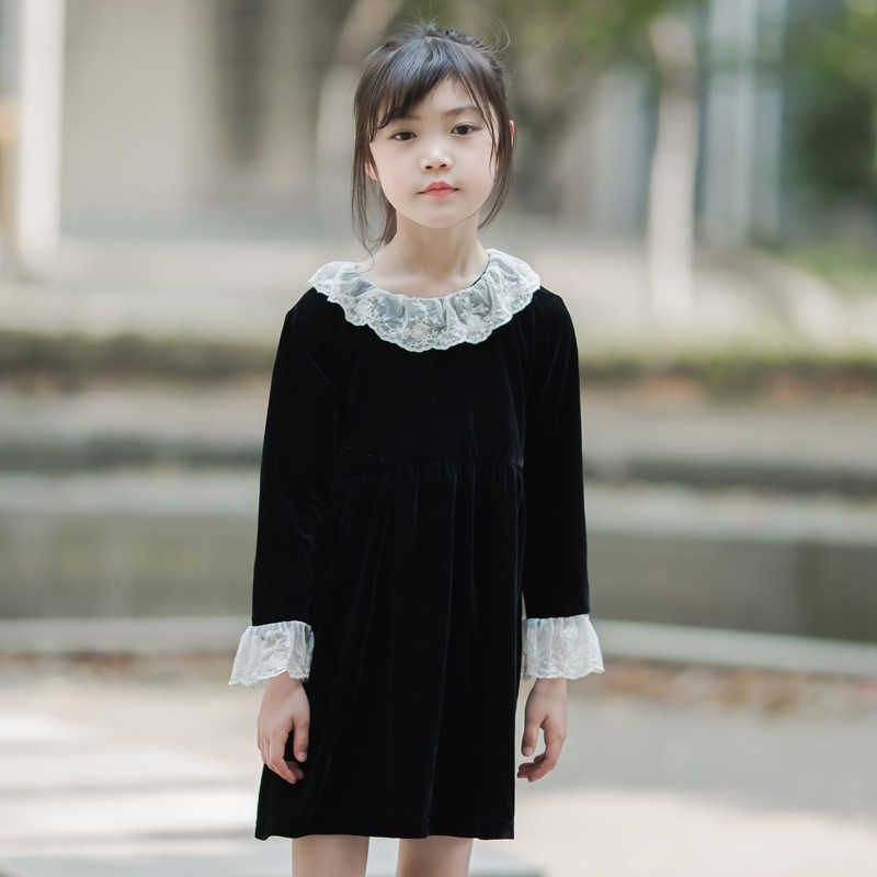 2022 New Girls Dresses Teens Autumn and Winter Children Lace Dress Baby Princess Dress Girl Korean Velvet Party Clothes,#5422 alx