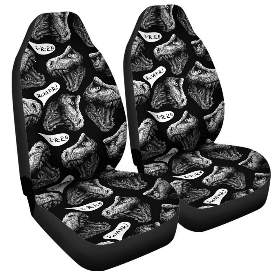 Black And White T-Rex Dinosaur Print Universal Fit Car Seat Covers