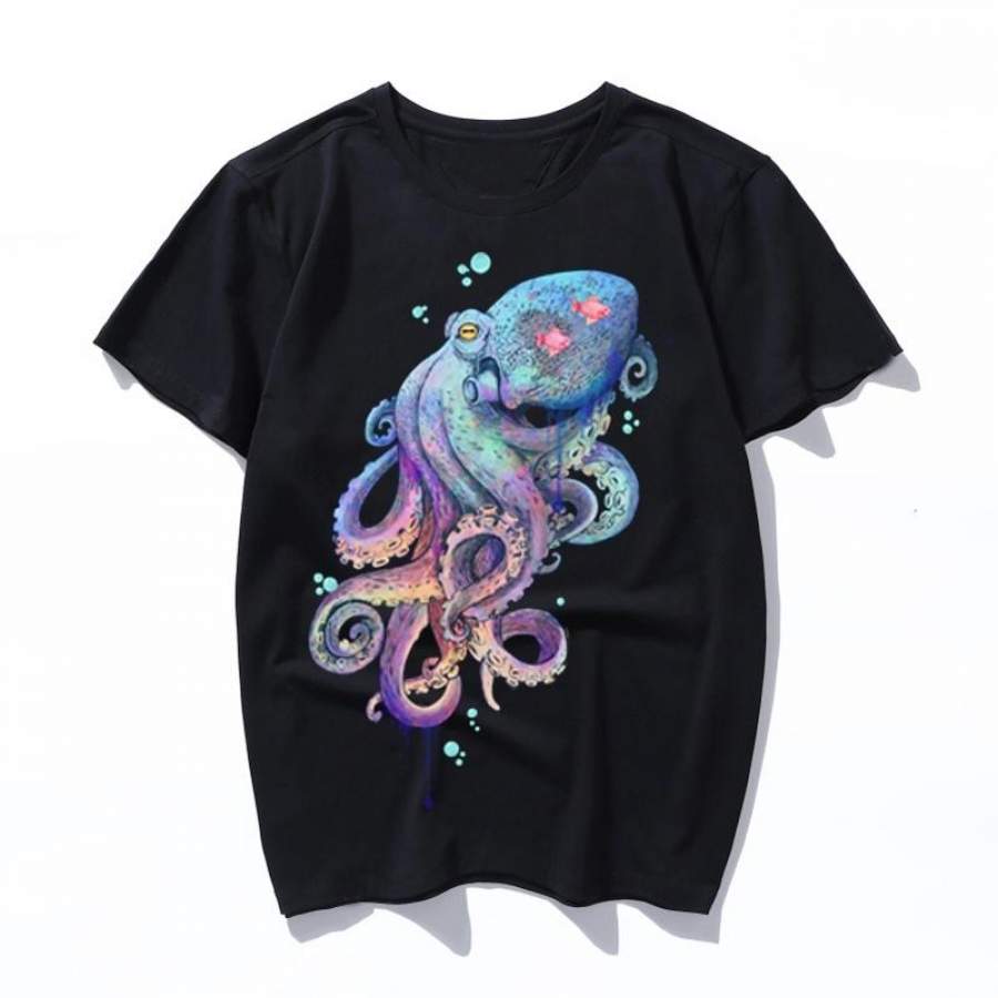 octopus T-Shirt Black T Shirt Women Short Sleeve Fashion Tee Shirt Men Printed Percent Cotton Fun Plus size Tshirt