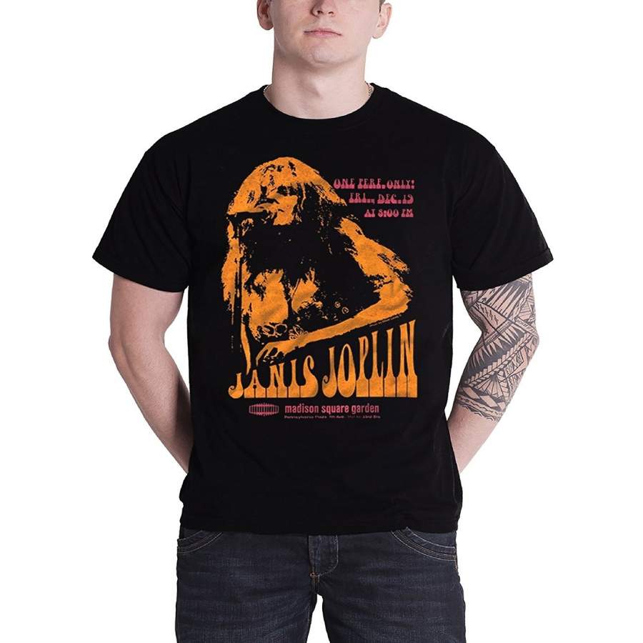 Custom Personality T-Shirt Janis Joplin T Shirt Live At Madison Poster Mens Black Short Sleeve Summer Fashion Men’S T-Shirt