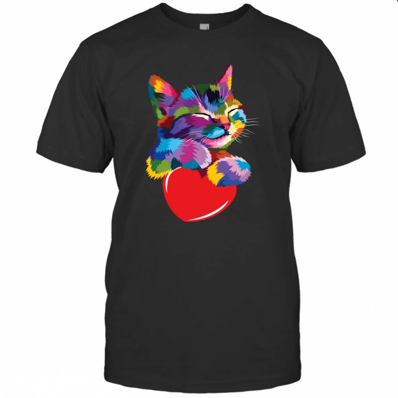 Cute Cat Gift For Kitten Lovers Colorful Art Kitty Adoption Valentine’s Day Shirt