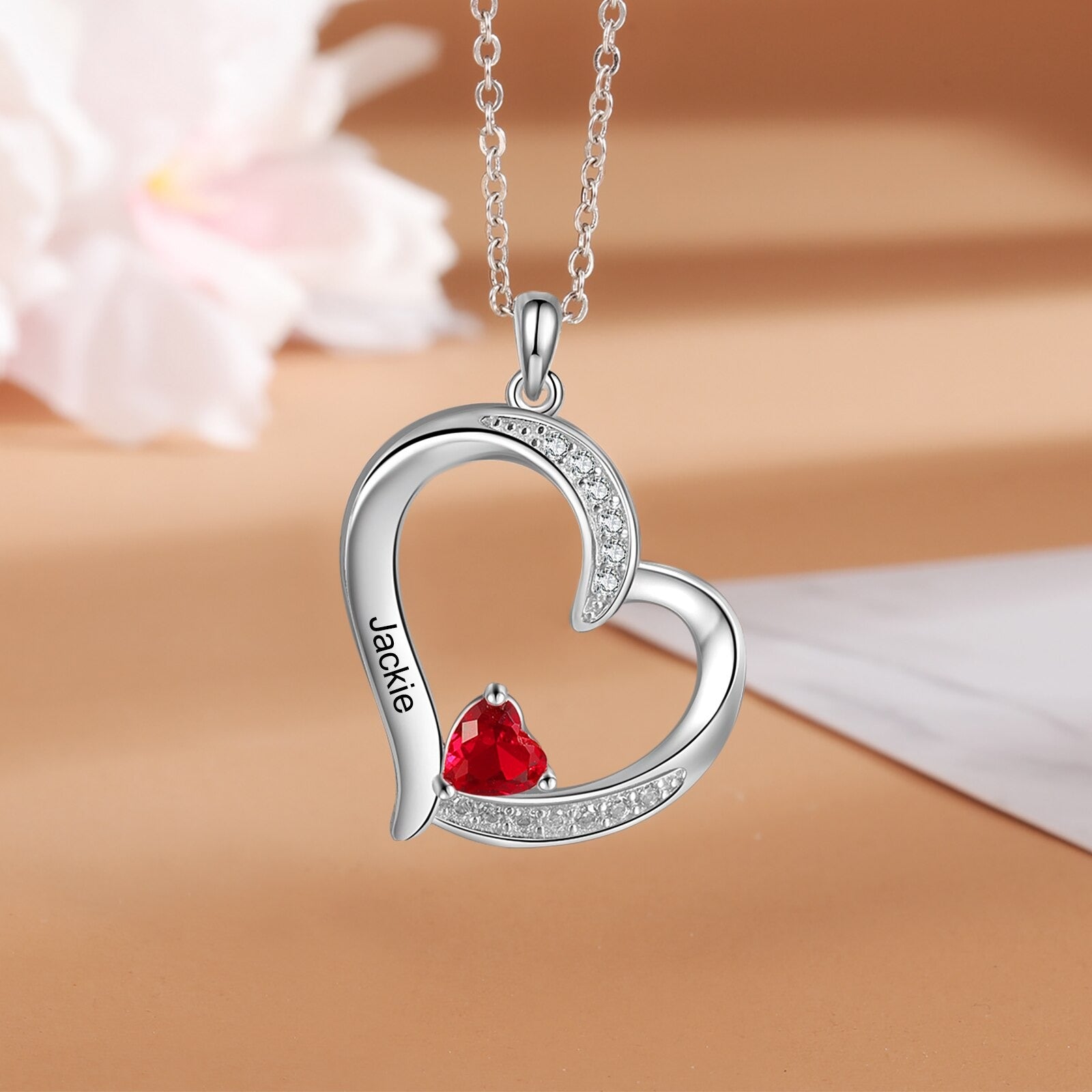 Personalized Silver Heart Mothers Day Necklace With Birthstones Mom Jewelry Gift For Mom Grandma Wife Ht