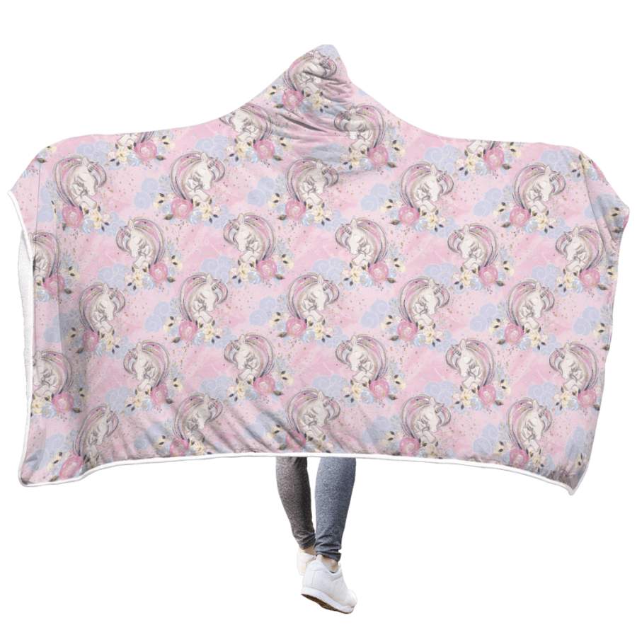 Unicorn with flowers Custom Hooded Blanket