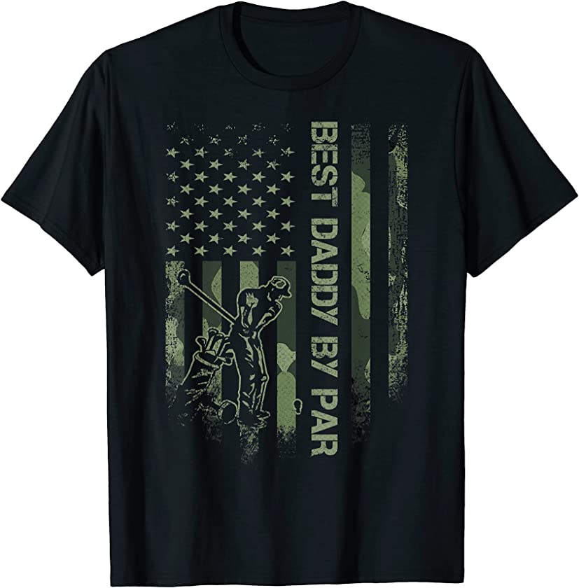 Vintage USA Camo Flag Best Daddy By Par Golfer Silhouette T-Shirt