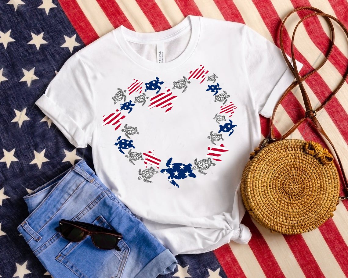 Turtle American Flag Pattern Independence Day Freedom Gift Standard/Premium T-Shirt