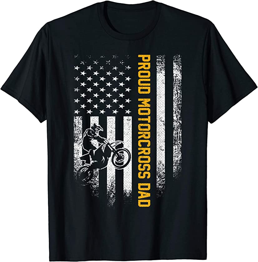 Vintage USA American Flag Proud Motorcross Dad Silhouette T-Shirt