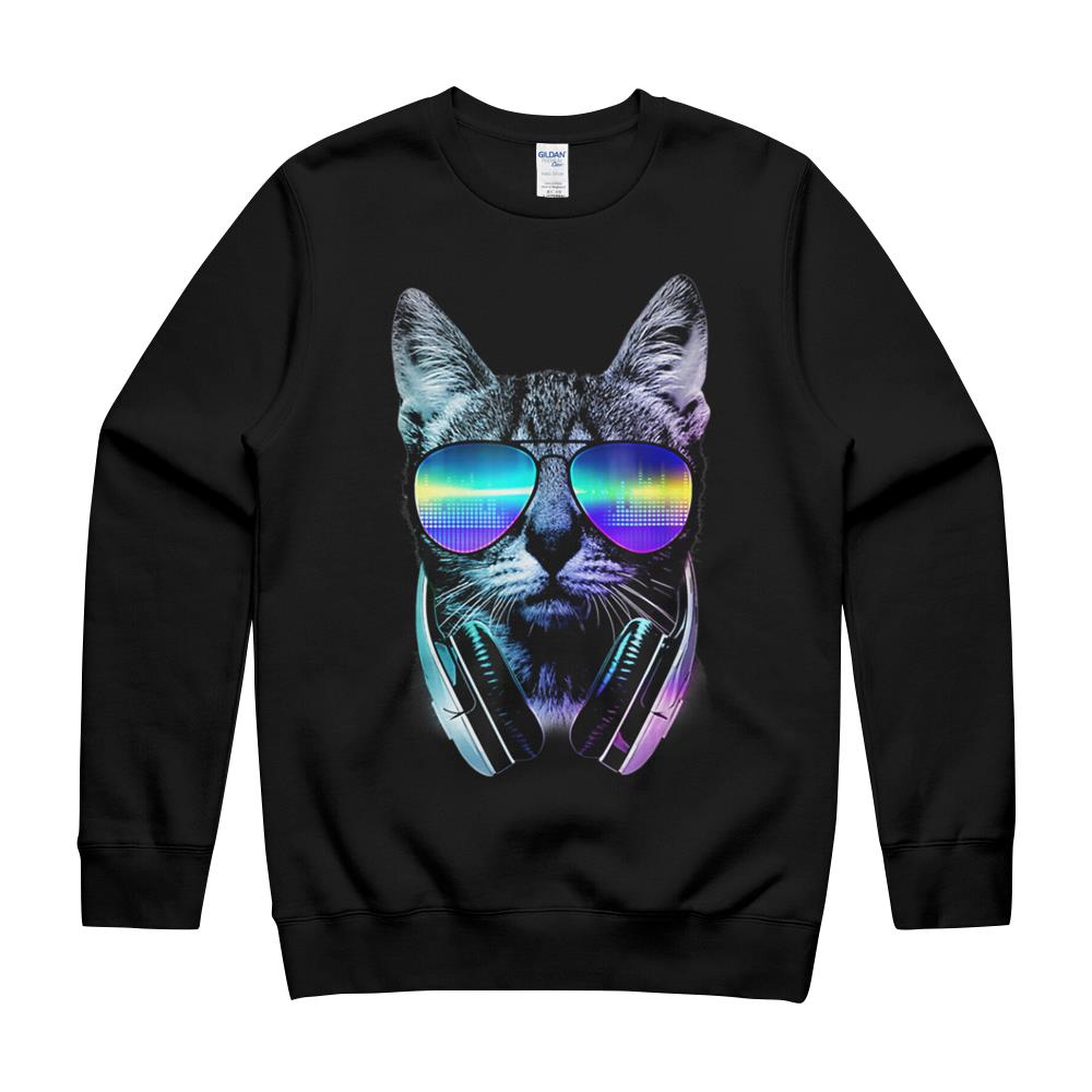 Rave Cat Edm Kitten Dj Kitty Tech House Music Underground T-Shirt Crewneck Sweatshirt