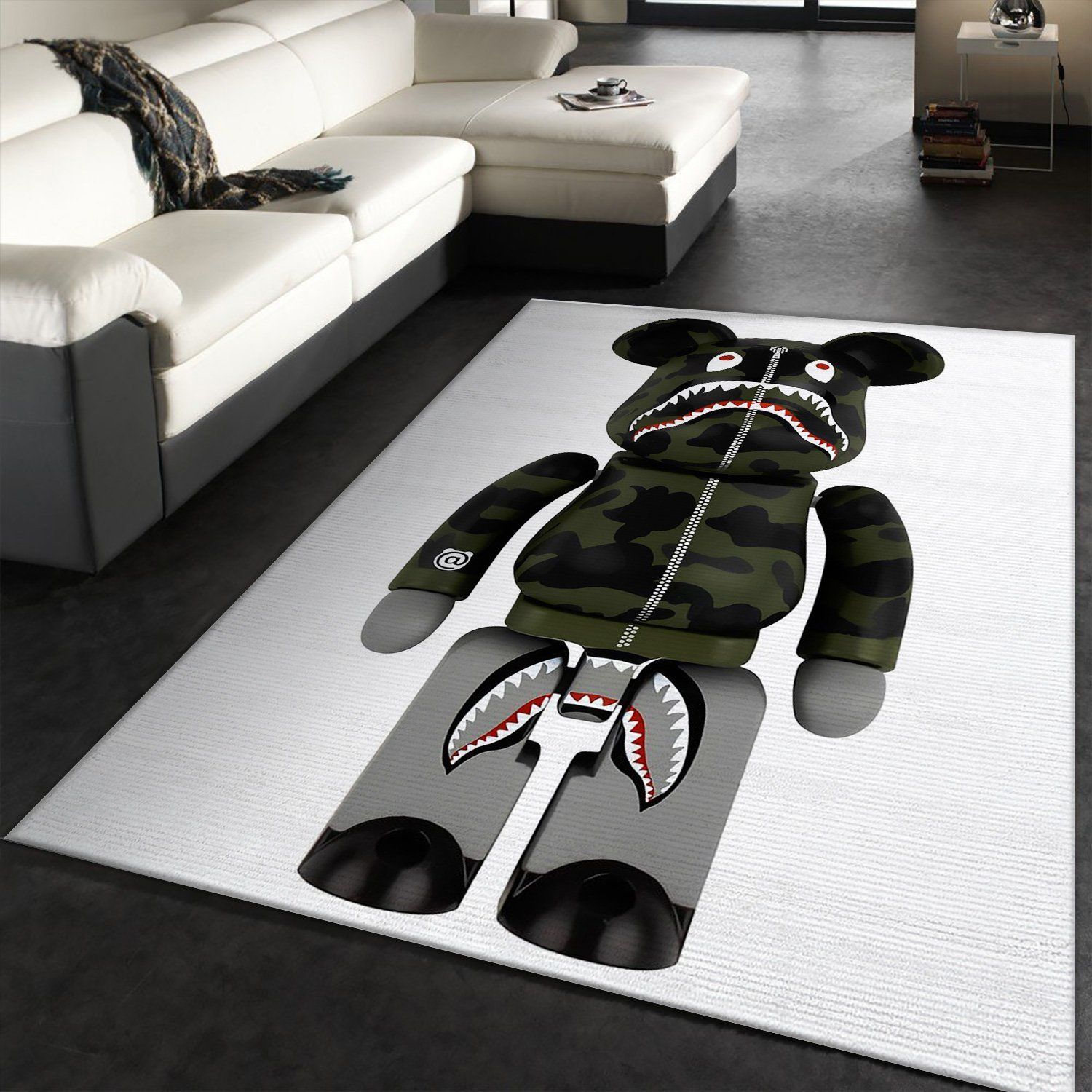 Bearbrick Bape Shark Camo Area Rugs Bedroom Rug Christmas Gift Decor Area Rug For Living Room Bedroom Rug Home Decor