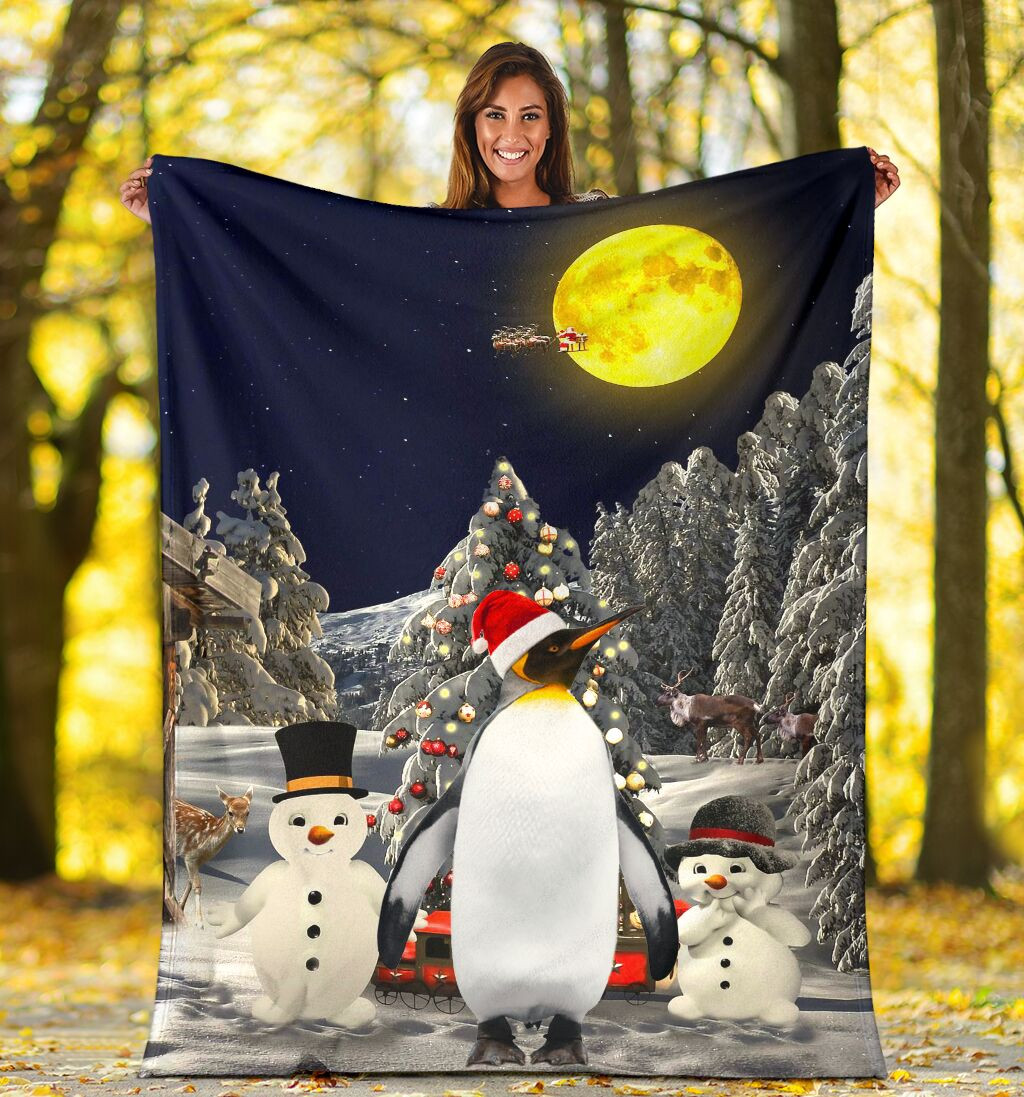 Penguin With Snowman On The Christmas Day Sherpa Fleece Blanket Great Customized Blanket Gifts For Birthday Christmas Thanksgiving