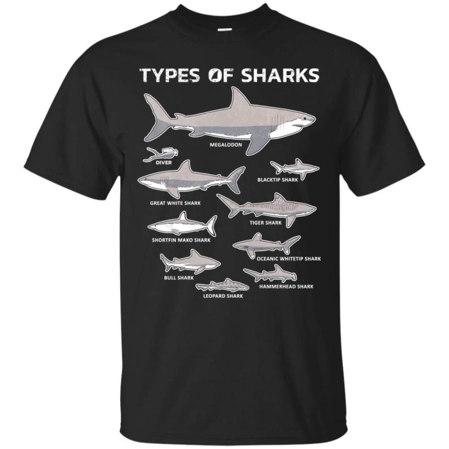 9 Types Of Sharks Educational Academic Ocean T-shirt